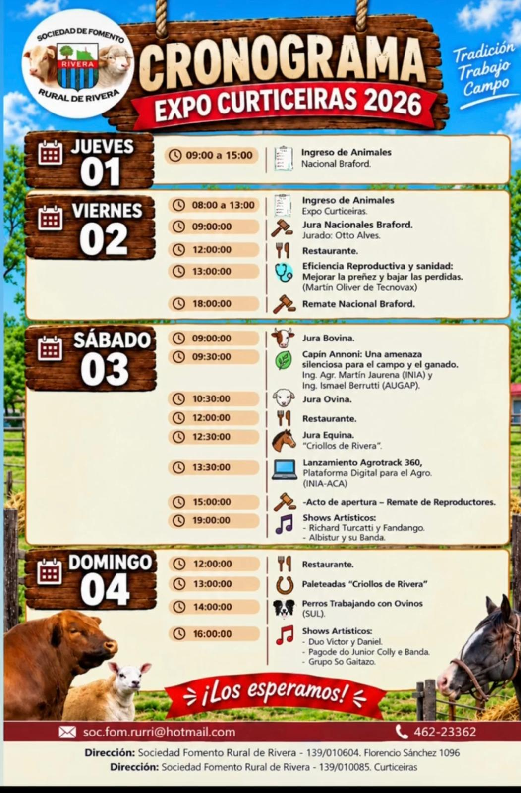 Cronograma de Expo Curticeiras Rivera 2026